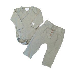 Rabbit and Bear Green Waffle Material Onesie and Pants Set 3-6m